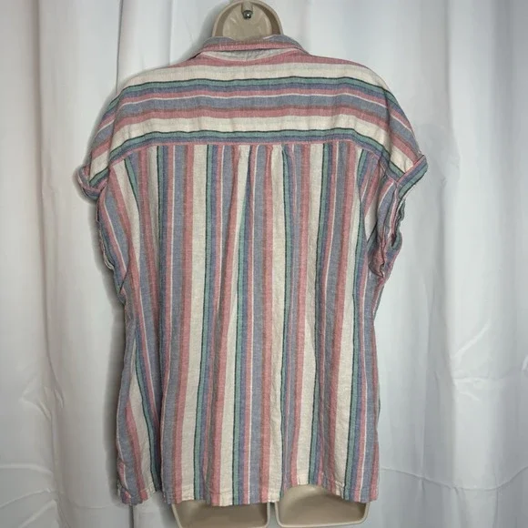 Orvis Women's Linen Blend Short Sleeve Top Button Front Shirt XL - Picture 3 of 8